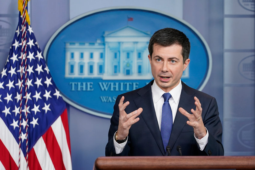 FILE - Transportation Secretary Pete Buttigieg speaks during the daily briefing at the White House in Washington, on Nov. 8, 2021. Buttigieg is vowing help to stem a rising U.S. epidemic of car fatalities with a broad-based government strategy aimed at limiting the speed of cars, redesigning roads to better protect bicyclists and pedestrians and boosting car safety features such as automatic emergency braking. Buttigieg indicated to The Associated Press that new federal data being released next week will show another spike in traffic fatalities through the third quarter of 2021. (AP Photo/Susan Walsh, File)