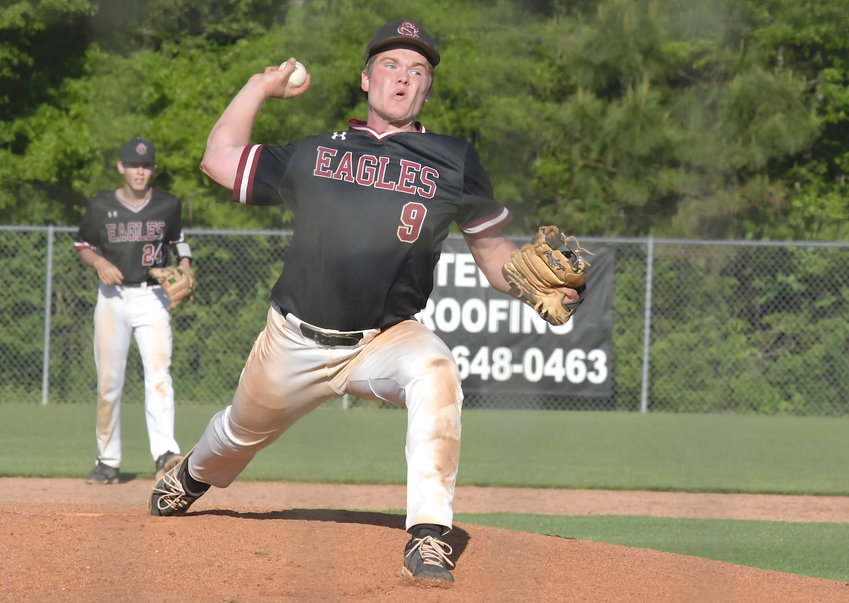 Sumiton Christian&rsquo;s Tyler Ingle throws a pitch against Athens Bible during their first-round playoff series last week. The Eagles face Donoho in a second-round playoff series starting with a double header at noon on Friday.