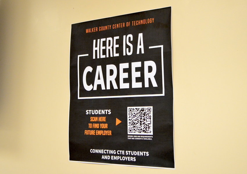 A QR code displayed throughout the Walker County Center of Technology campus can be scanned to connect students with employers.