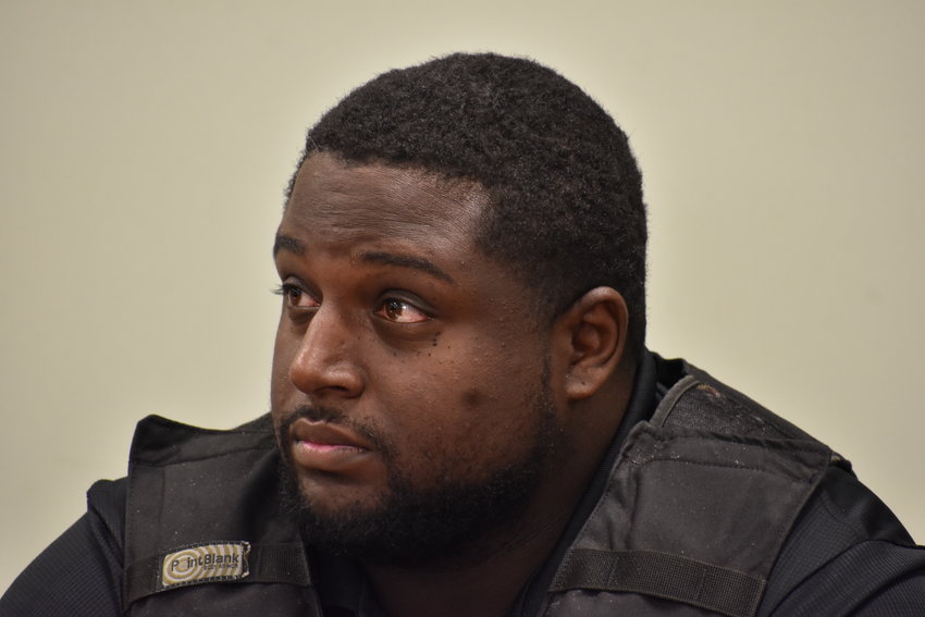 Carbon Hill Police Chief Antoine Cobb listens to discussion at the June 23 Carbon Hill City Council meeting.