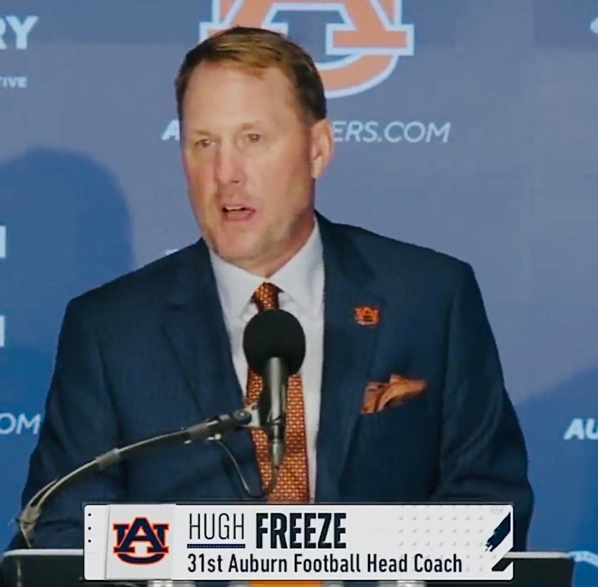 New Auburn football coach Hugh Freeze speaks at his introductory press conference on Tuesday.