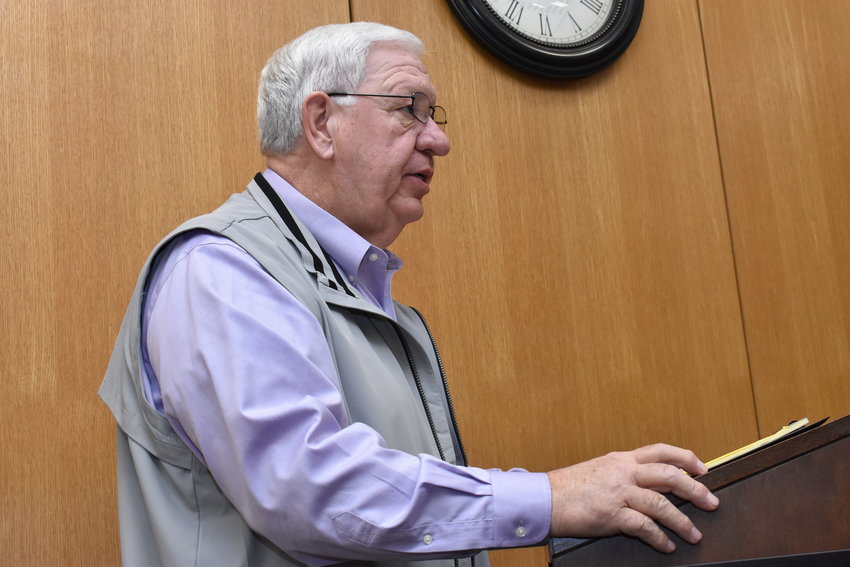 Walker County Revenue Commission Jerry Guthrie makes charges at the Walker County Commission meeting Monday, saying clerks in the Commission Office were getting title changes to give them pay raises, while other offices could not give raises to their clerks.