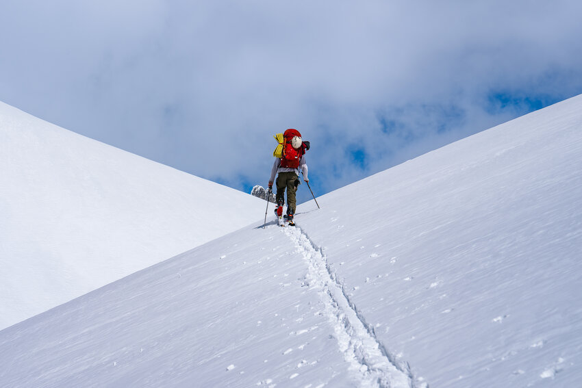 Ashton Richie ascends Boston Glacier, North Cascades