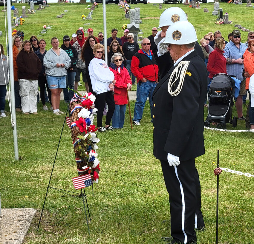 Dick Fredericks and Jim Streck presented the Memorial Wreath during the Memorial Day service at Morgan Cemetery.