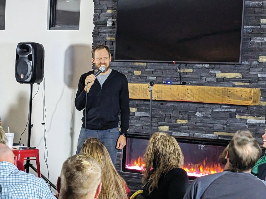 Mike Gettler was one of the comedians in the house for the Funlap Road Show at the Dunlap Golf Course clubhouse on Saturday, Jan. 21. A comedy and military veteran, Gettler made the trip from Des Moines to perform.