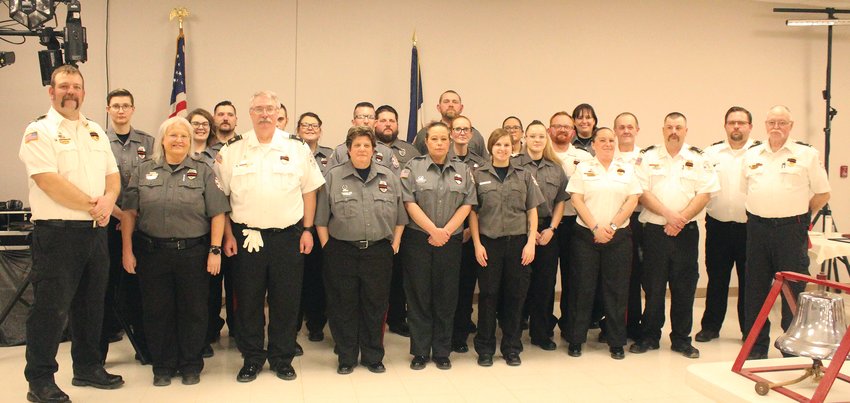 Current members of Missouri Valley Fire and Rescue stood for a photo and were given a round of applause by those in attendance for all the hard work and dedication they give to the community.