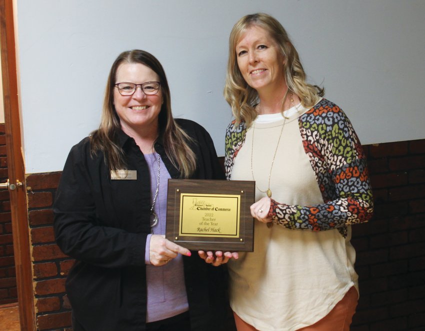 Rachel Hack (right), who is in her 16th year of teaching life science classes at Missouri Valley High School, was the recipient of the Teacher of the Year Award.