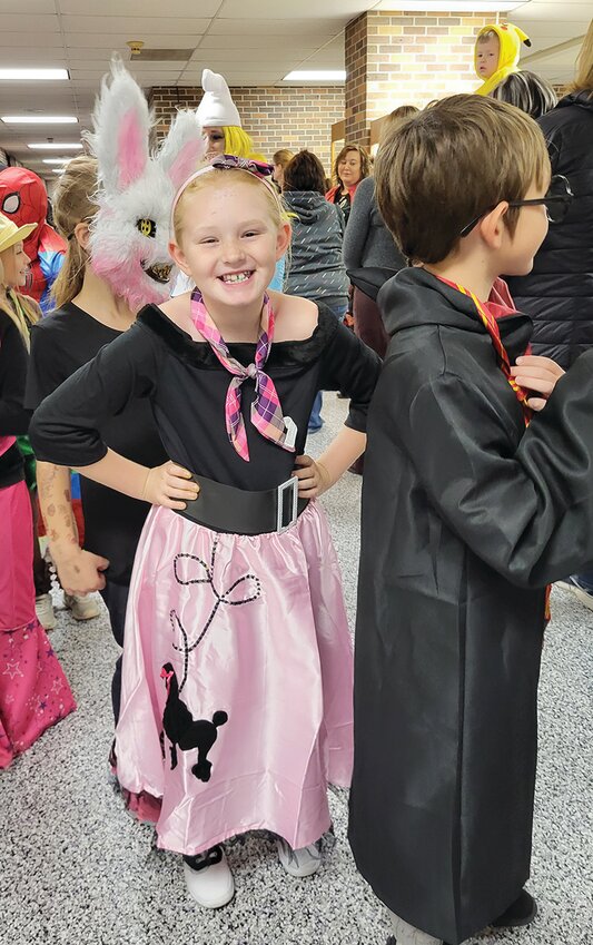 Bergyn Gakle was happy to show off her costume at the annual Halloween costume parade held in Logan at the elementary school on Halloween.