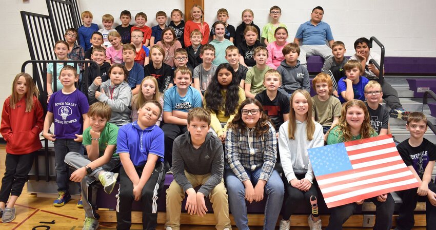 Members of the Boyer Valley fourth and fifth grade await their turn for their musical performance at the Nov. 10 Vererans Day Service held at Dow City.