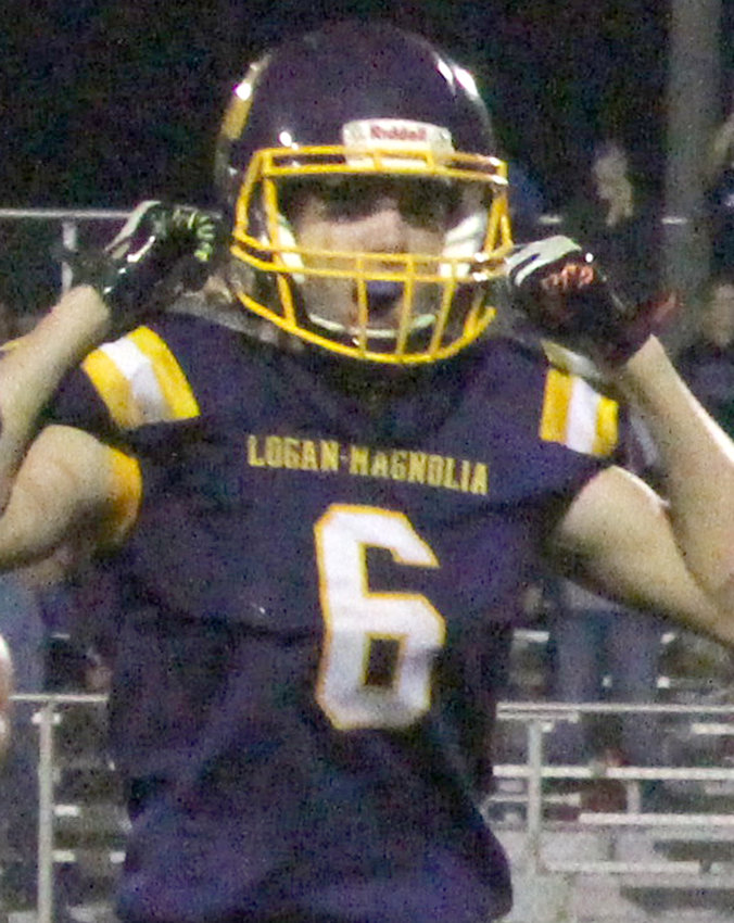 Logan-Magnolia's Brody West (6) celebrates the Panthers big win over Woodbury Central on Sept. 25 in Logan. The Panthers will host West Monona this week for Homecoming.