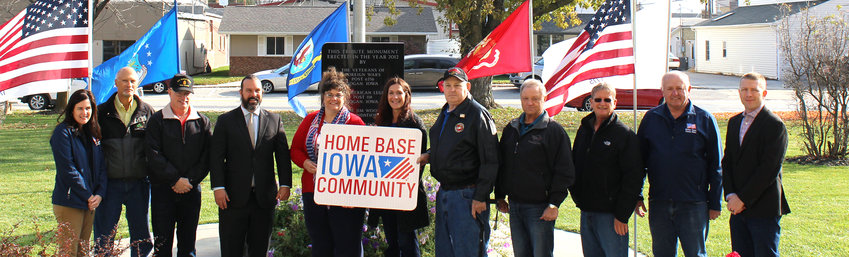 Harrison County veterans, lawmakers and dignitaries attended the Harrison County Home Base Iowa ceremony on Thursday, Nov. 4. From left, they are Laura Hansen, Tony SMith, Steve Holt, Jathan Chicoine, Renea Anderson, Brittany Freet, Don Rodasky, John Straight, Walter Utman, Eugene Jacobsen, and Korey Brunken.