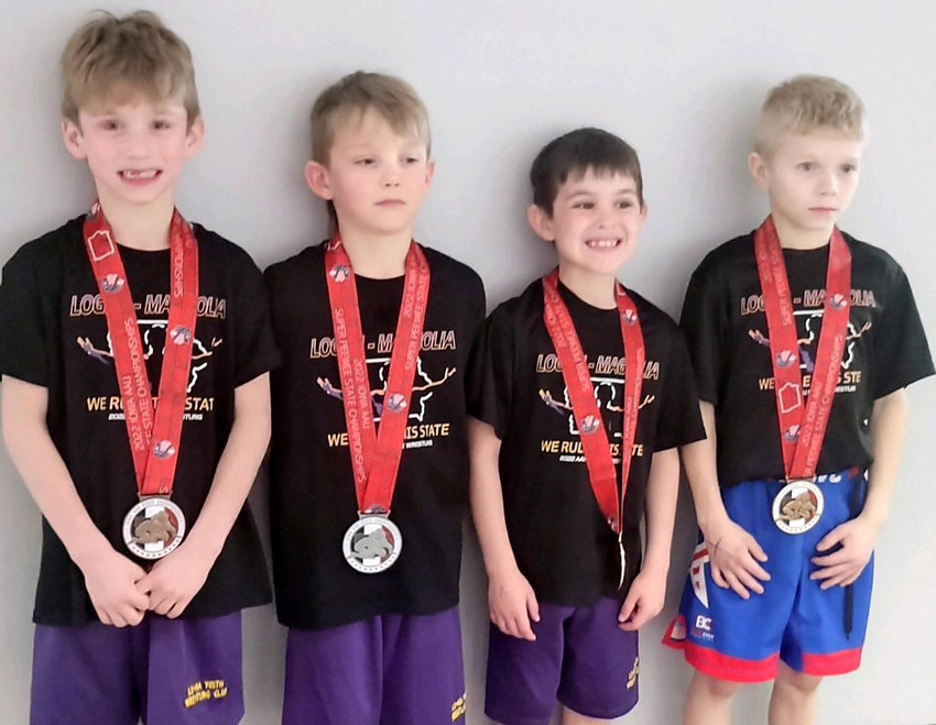 2022 Iowa AAU Super Pee Wee State Placewinners include, from left: Kash Kuhl (3rd place), Kane Kuhl (2nd place0, Wyatt Shaffer (5th place), Noah Thayer (3rd place).