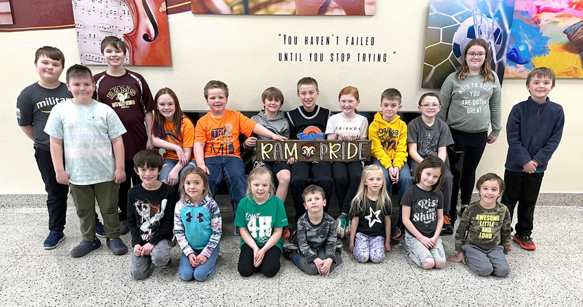 Pictured above are the Mapleton Elementary Ram Pride winners for the month of February. The teachers and staff are so proud of their exceptional attitude and hard work the be the&nbsp;best Rams they can be. Front Row: Xavier Schaffer, Aurora Ingram, Kinley Goslar, Garrett Brown, Addison Maas, Hazel Racobs, and Frederick Tirevold. Back Row: Ethen Philips, Leo Dirksen, Garrett Utterback, Lilly Weber, Jax Schoefield, Hudson Bruhn, Creighton Koenigs, Avery Dose, Derek Pithan, Kaden Adams, Natalie Streck, and Micah Kovarna. Not Pictured: Thatcher Blake, Lucas Grimm, and Sophira Munsen..