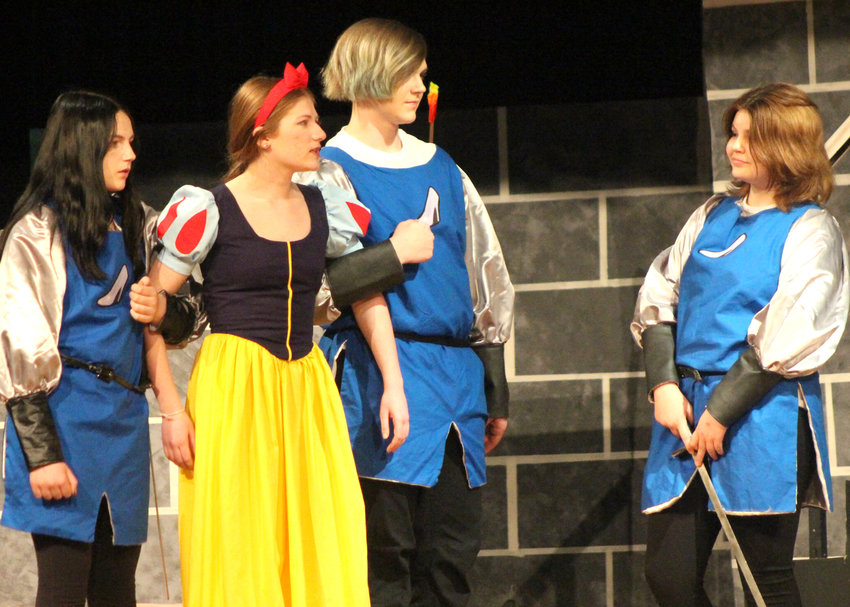 WH Spring Play: Snow White (Brooke Cooper) is taken away, as guards Trinity Marr, Landon Carritt, and Jerzey Kraft await further instruction.