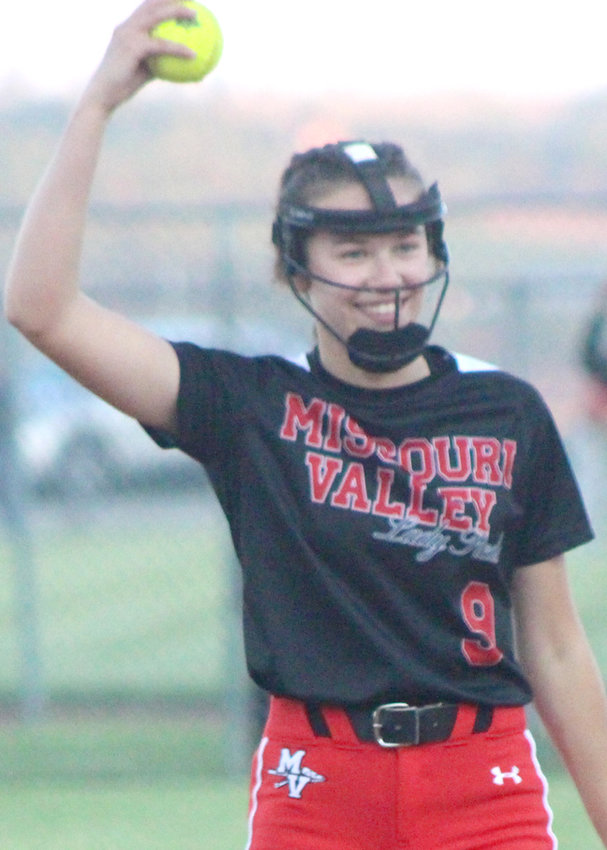 Missouri Valley's Audrie Kohl (fr.) secured her 100th career strikeout in the May 26 win over Underwood.