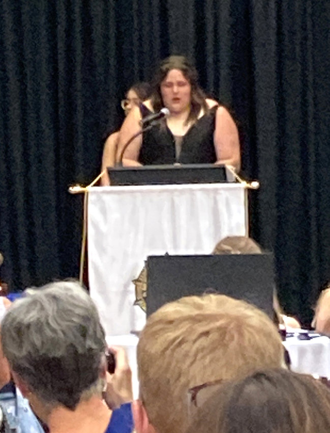 Annamarie Mallory gave the opening invocation before the Governor&rsquo;s inauguration as the &ldquo;Chaplain of the Senate&rdquo; of Girls State 2022 at Drake University in Des Moines.