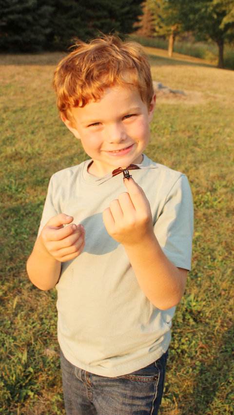 Spencer Assmann was excited to show off the dragonfly that he caught all by himself during the dragonfly class at Schaben Park.
