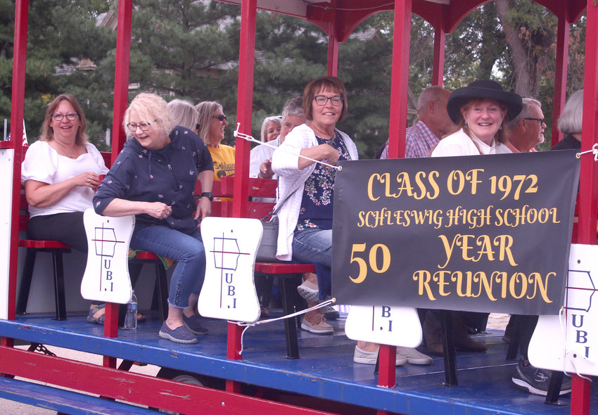 The Schleswig Class of 1972 celebrated their 50 year reunion during Schleswig Calf Show Days. They rode on the United Bank of Iowa trolley during the parade. See more pictures from Calf Show Days on page 6-7.