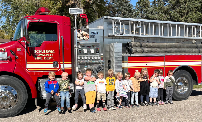 Members of the Schleswig Volunteer Fire Department visited the Immanuel Lutheran Preschool in Schleswig to visit about fire safety and awareness.