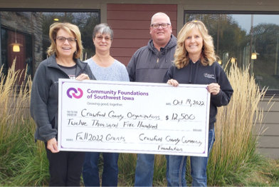 Crawford County Community Foundation Advisory Board Members pictured include (from left to right): Deb Quandt; Deb Garrett; Paul Outhouse; and Kelly Sonnichsen, Chair.