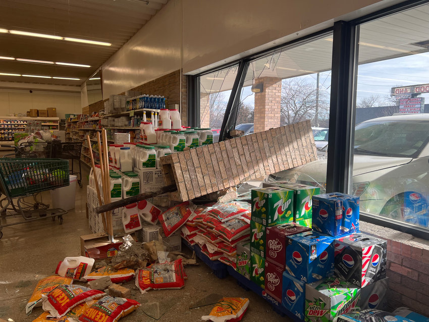 A driver meant to hit the brakes, but accelerated instead dislodging a support post and pushing it through a window at Foodland in Missouri Valley in January. The post also destroyed the vehicle's windshield.