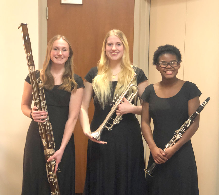MVAOCOU senior Emily Kovarna (bassoonist), junior Paige Schmidt (trumpeter), junior Jasmine Schaffer (clarinetist) were seleceted for the NWIBA High School Honor Band.