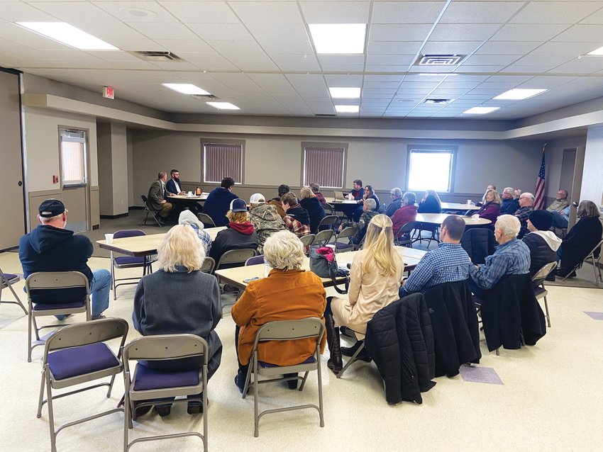 A legislative coffee event was held at the Logan Community Center on Saturday, Feb. 18, with Rep. Matt Windschitl and Sen. Mark Costello providing updates on the Iowa legislative session and addressing concerns voiced by those in attendance.