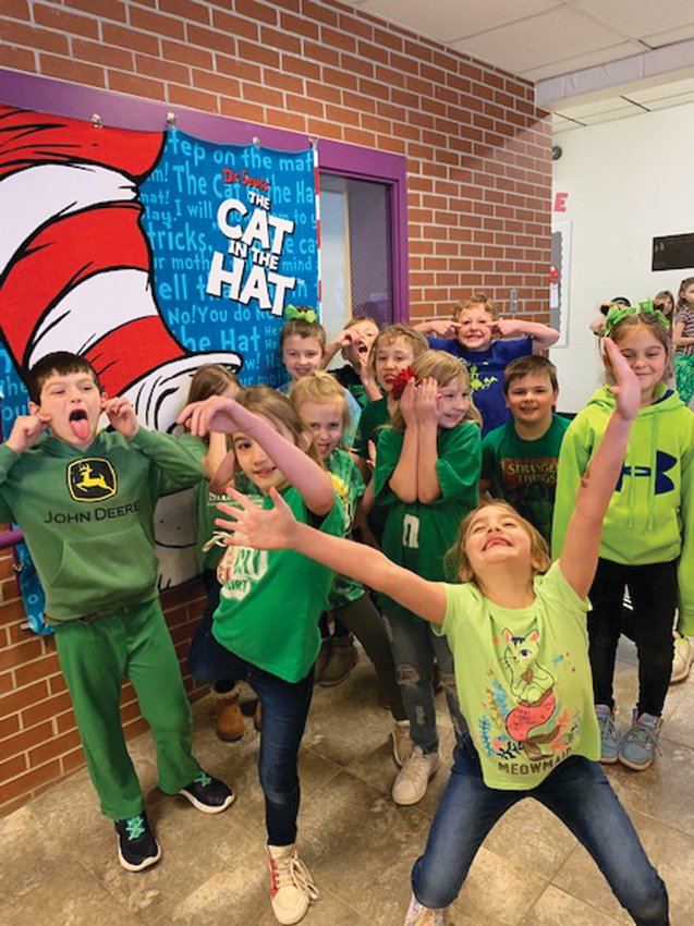 Mrs. Branning's first grade class celebrated &quot;Green Eggs and Ham&quot; Day by wearing green.