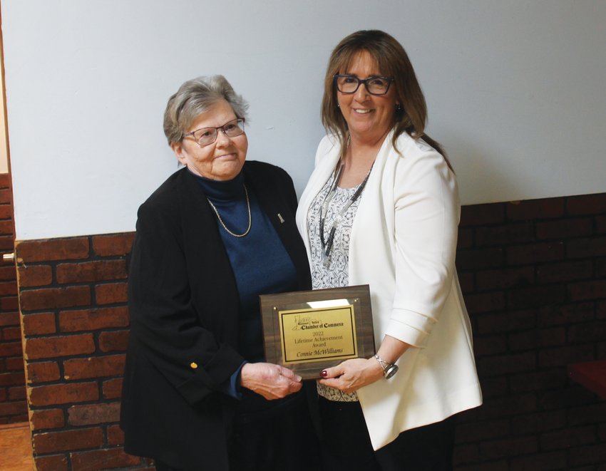 Connie McWilliams (left) was the recipient of the Lifetime Achievement Award. She has served as Missouri Valley Chamber of Commerce director, HCDC Board Chair, CHI Missouri Valley Foundation Chair and a chaplain for various organizations, among many other involvements.
