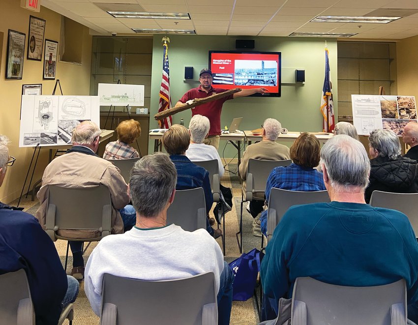Superivisory Park Ranger Peter Rea of DeSoto National Wildlife Refuge spoke at the Missouri Valley Public Library on Thursday, March 30, about the sinking of the Bertrand.