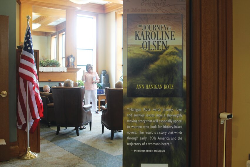 Ann Hanigan Kotz stopped by the Missouri Valley Public Library last Tuesday to discuss her first novel, &quot;The Journey of Karoline Olsen.&quot;