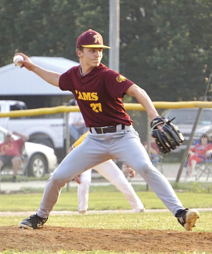 Mason Kuhlmann pitched for the Rams in their game against Lawton-Bronson on June 26.