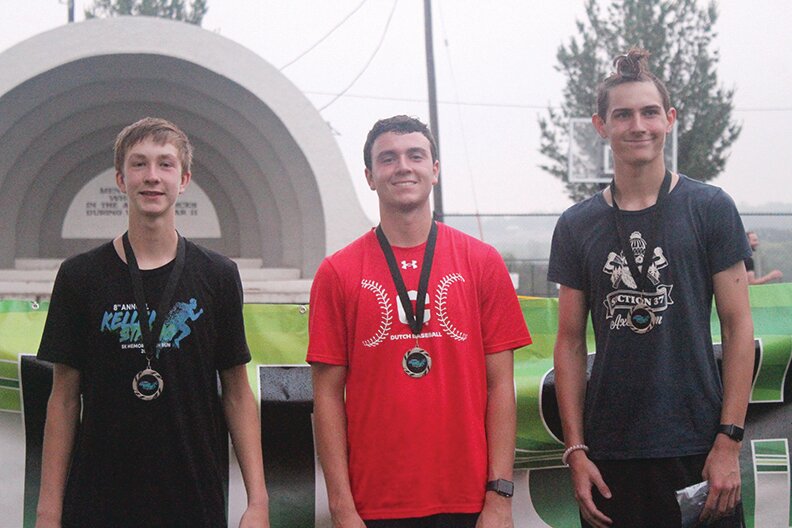 Top winners of the Kellen Strong Memorial 5K included (from left to right) Luke Walski in first place, Leo Delapaz in second place and Owen Wingert in third place.