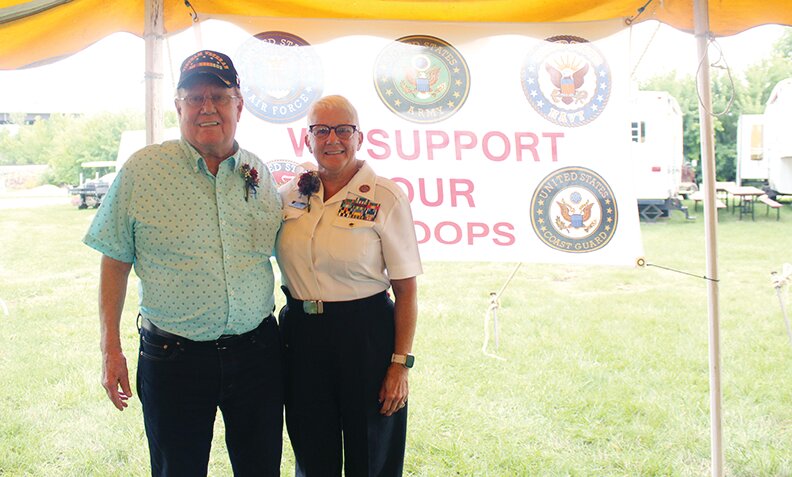 Two Harrison County veteran honorees were honored at this year&rsquo;s fair on Tuesday, July 18 during a Veteran Ceremony to pay tribute to local veterans. The first honoree was Michael T. Ringstad of Missouri Valley, Iowa (Left). Ringstad was in the United States Army (CW2) from September 23, 1963, until October 31, 1988. The second honoree was Patricia S. Mumm of Dunlap, Iowa (right). Mumm was in the United States Navy (HM1) from October 1, 1979, to October 31, 1998.