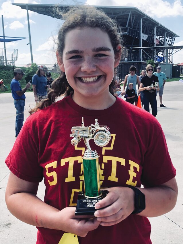 Vanessa Anderson, 11, of Dunlap, earned first place in her division in the 2023 Hawkeye Pedal Pull held Tuesday, Aug. 15, at the 2023 Iowa State Fair.