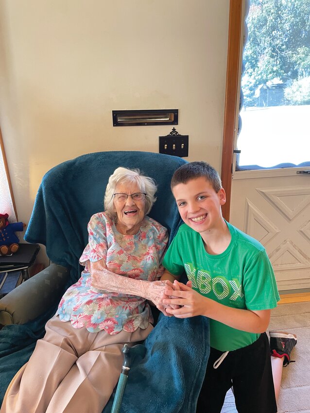 Aggie Lou with her great-great-grandson, Ephraim Gottula.
