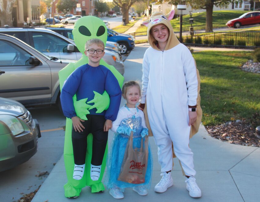 Pictured trick-or-treating in Missouri Valley, from left to right: Caden Custer, Emma Custer and Aubrie Custer.