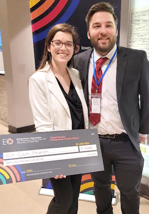 Cameryn Reiman, founder of Spock's Sanctuary, received first place and a $24,000 prize at the Global Student Entrepreneur Awards hosted by EO Iowa on January 25. Of the top six finalists, five were Iowa State University students.