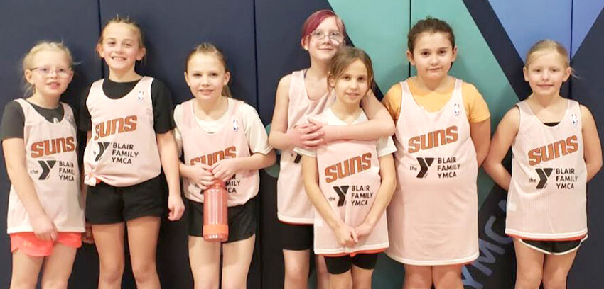 Members of the 2024 West Harrison Hawkeyes second/third grade girls basketball team include, from left: Alivia Larsen, Reghan Utman, Alaina Hirst, Layla Jackman, Molly Lewis, Shaylyn Carritt, Khysen Thomsen.