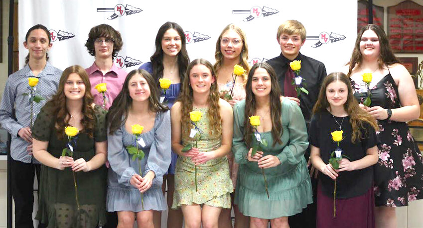 The Missouri Valley National Honor Society ceremony was held on March 5, as 11 new members were inducted.  They include in the front row, from left: Adalynn Vogel, Paige Russmann, Devon Koyle, Nikayla Fichter, Abagail Anunson.  Back row, Xavier Rangel, Aiden Rangel, Audrie Kohl, Alyssa Jager, Masno Herman, Caitlin Windschitl.  Not pictured:  Jackson Tennis, Dane Janssen.
