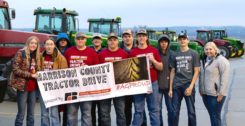 Missouri Valley Drive Your Tractor to School Day, March 22:  They include, from left, Alivia McIntosh, Hailey Miller, Chris Wonder, Broden Berwick, Cody Pleskac, Nick May, Wesley Fox, Bobby Barnard, Colton Beckner, Jack Handlos, Tejlor Strope (Advisor).