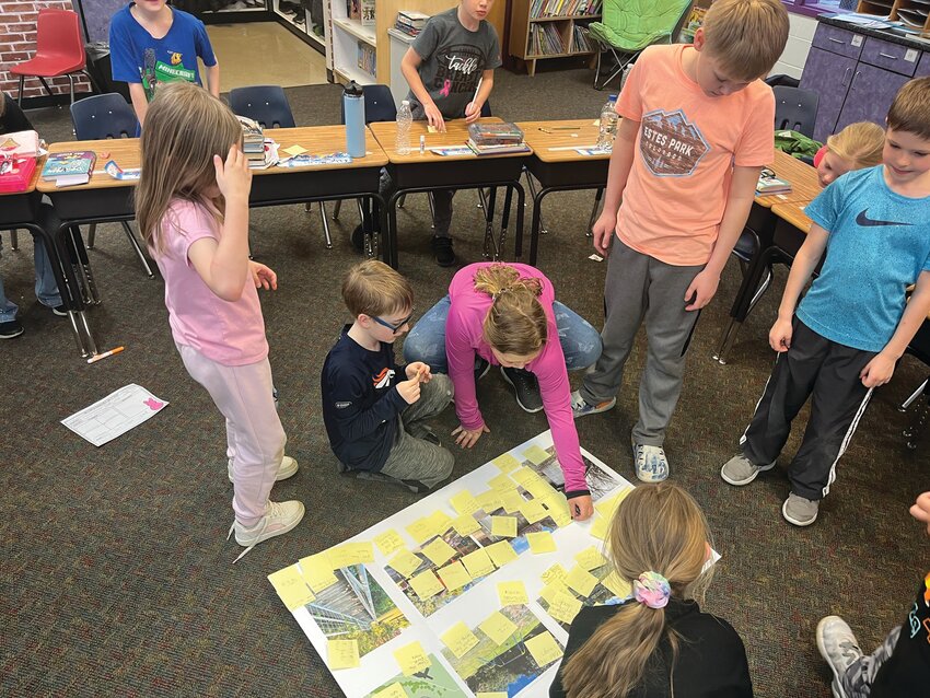 Third grade Boyer Valley students shared their ideas for different areas of Pleasant View Park during a visit from Dunlap Grants Committee member and DCDC Executive Director Jill Schaben.