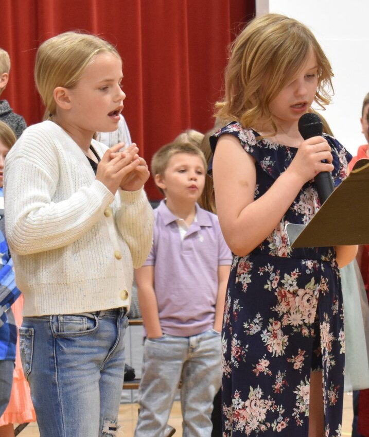 Boyer Valley Elementary Spring Concert, April 19, shown from left:  London Sandvold (4th grade),  Iris Allen (2nd grade), Claire Meyer (2nd grade)
