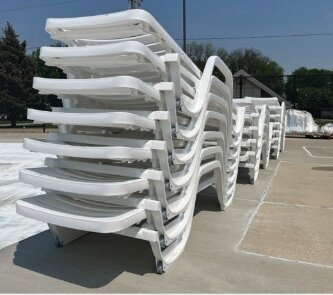 Several new white lounge chairs have been added to the Dunlap Pool for better relaxation.