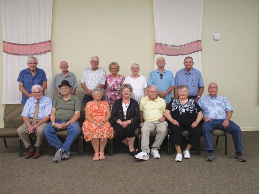 The Missouri Valley Class of 1964 held its 60th reunion this past Saturday. Pictured in the front row, from left to right: Van Phillips, Glen Long, Georgia (Reed) Metzger, Judy (Kilstrom) Gorham, Bruce Roberts, Joanne (Johnson) Fisher and Brian Hansen. Back row, left to right: Doug Dewaele, Stan Salter, Richard Collier, Sandy (Petersen) Collier, Connie (Purcell), Campbell, Gene Gorham and Harvey Ferris, Jr.