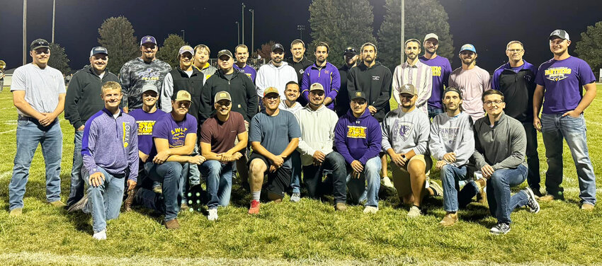 The legendary 2014 Logan-Magnolia Panthers State Championship football team returned home and was honored for their magical run toward the 2014 State Championship, the second state football title in school history.  Members of that team in attendance include in the back row (from left), Ryan Dunn, Austin Adair, Drake Johnsen, Ryan Hoffmann, Ty Pitt, Tyler Coffin, Morgan Melby, Jarek Richardson, Kalab Reynek, Coach Shad Hornbeck, Riley Wohlers.  Middle row, Bo Geise, Jacob Stueve, Kolby Morrison, Alex Pirolo, Jameson Muxfeldt, Colton Fisher. Front row, Nick Hiller, Drake Cohrs, Cole Royer, Gabe Holben, Brady Wilson, Dillon Bonham, Austin Haner, Brady Charbonneau, Jason Yost, Robert Perkins, Garrett Thompson.