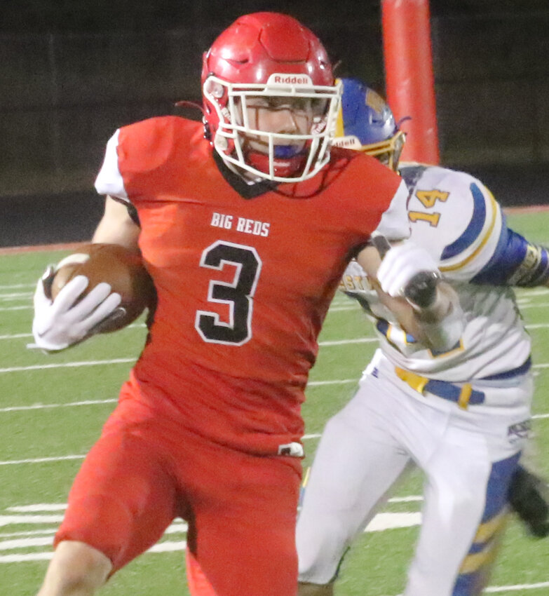 Missouri Valley's Rush Knudsen (3) looks for blockers in the regular season home finale on Oct. 24.