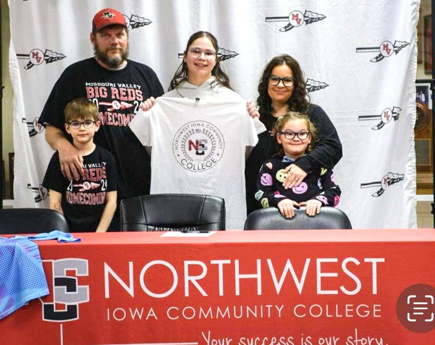 Missouri Valley's Alexis Hernandez signed her letter of intent on Feb. 16 to continue playing soccer at Northwest Community College (Sioux City).  She is shown with her family, Joey Neil, Joe Neil, Alexis Hernandez, Melissa Neil, and Emmalee Neil.