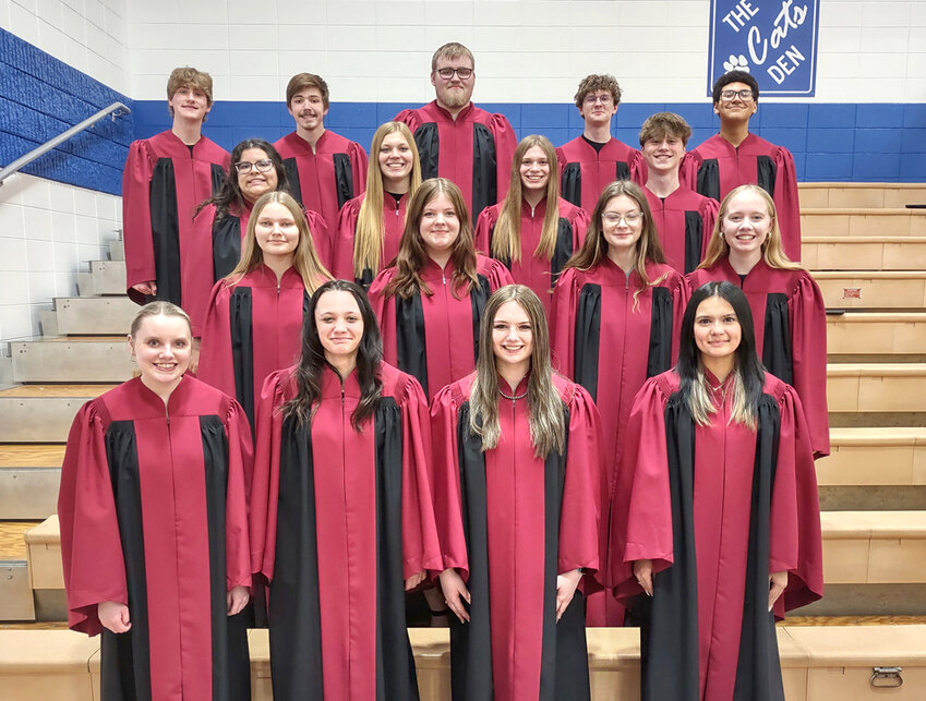 High School Students - Front Row: Sophie Stodola, Ashleyn Weber, Lisa Kerns, and Jesenia Carranza. Second Row:  Madison Behrens, Khloee Alioth, Josie Umbach, and Hayden Armstead. Third Row: Allie Friedrichsen, Sara Rosener, Jenna Rosener, and Collin Smeltzer. Back Row: Toby Kaufman, Evan Cowgill, Logan LeClaire, Thomas Beem, and Jerrell Dean-Byas.