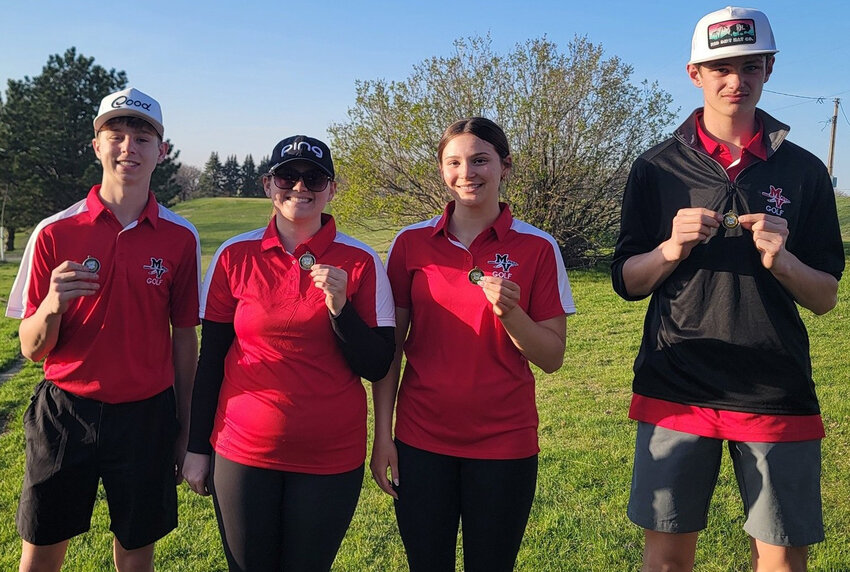 Missouri Valley's (from left): Layton Maaen, Addy Vogel, Izzy Vogel and Daylen Kocour earned medalist honors at the Western Iowa Conference golf meet in Oakland on April 11.